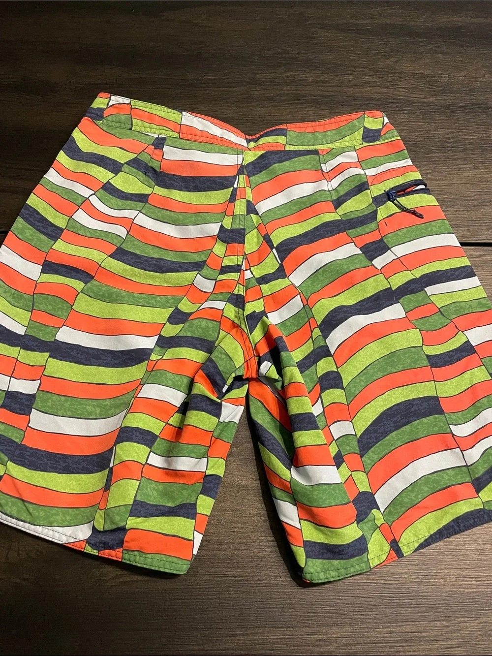 Patagonia Men's Striped Swim Shorts - Green/Orange/Navy